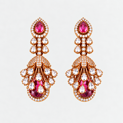 Gold Plated American Diamond Statement Drop Earrings