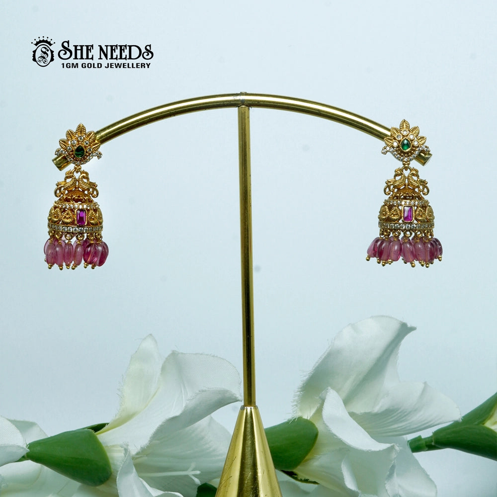Gold Plated  Beads Traditional Jhumkas