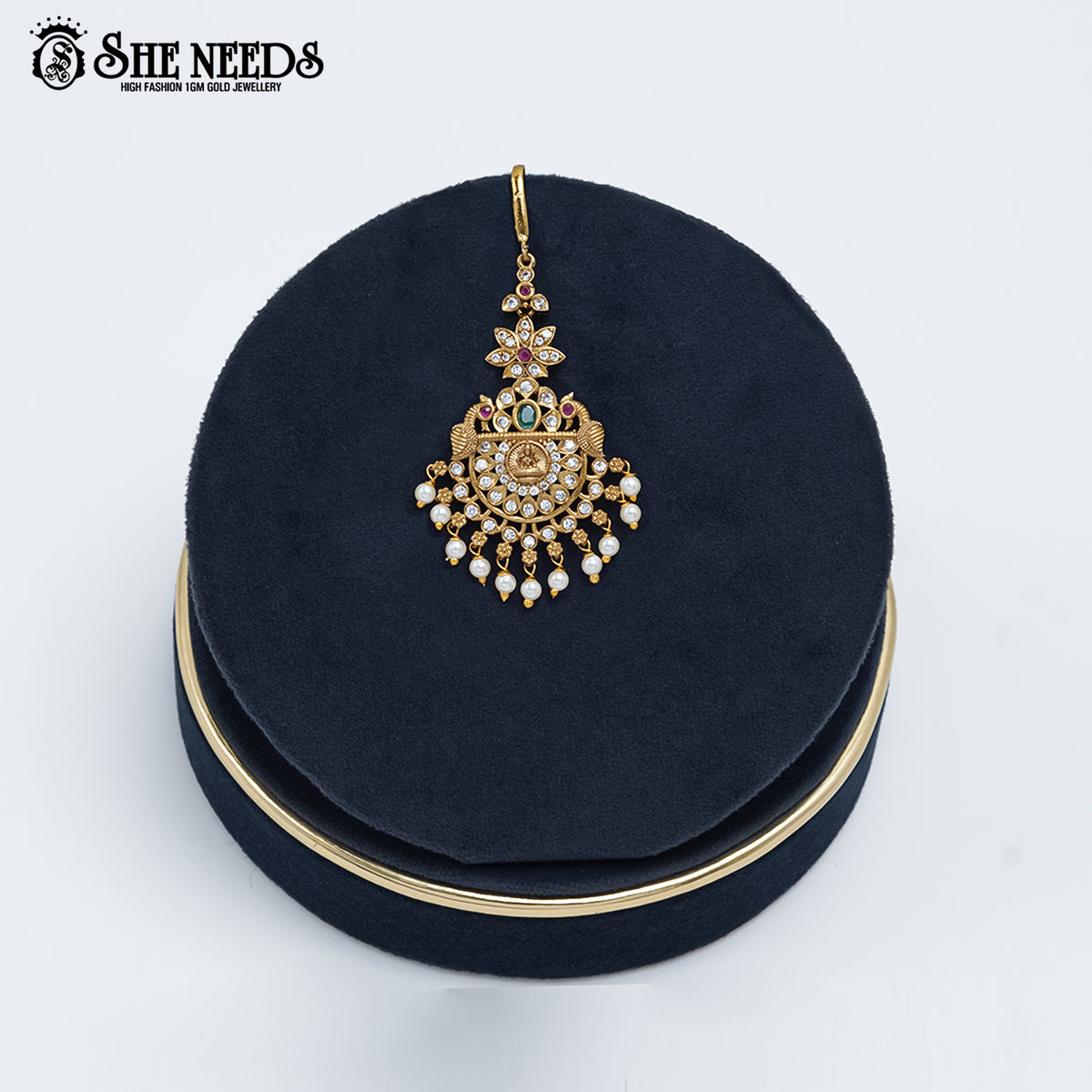 Peacock Tikka with Pearl & Stone Design