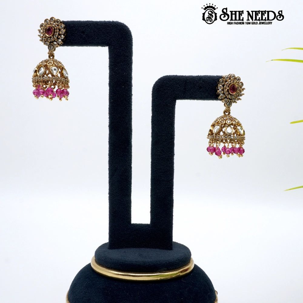 Floral Stone Temple Jhumkas