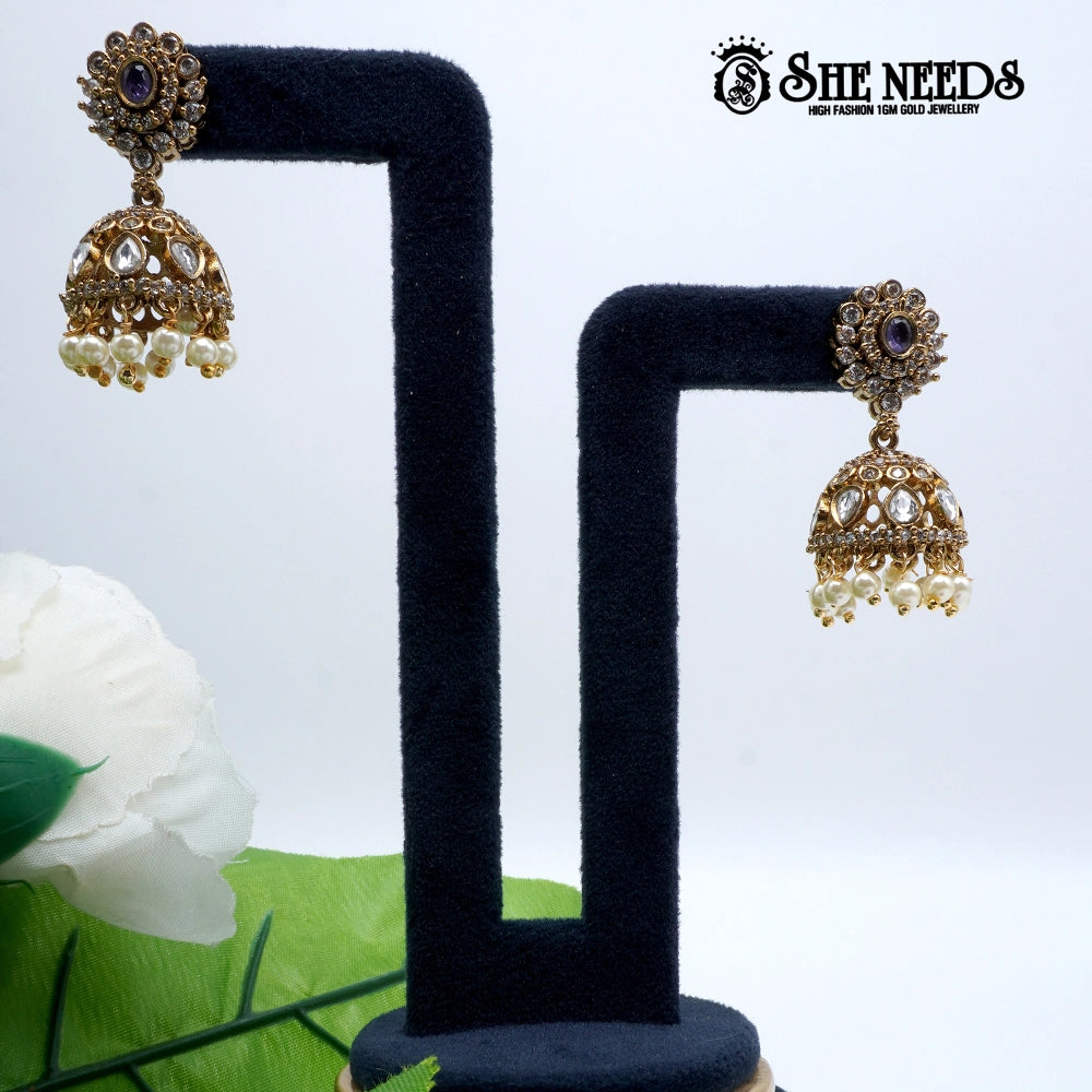 Floral Stone Temple Jhumkas