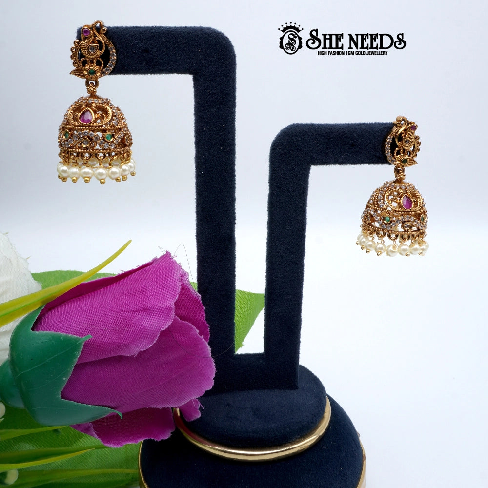 Peacock Motif Temple Jhumka