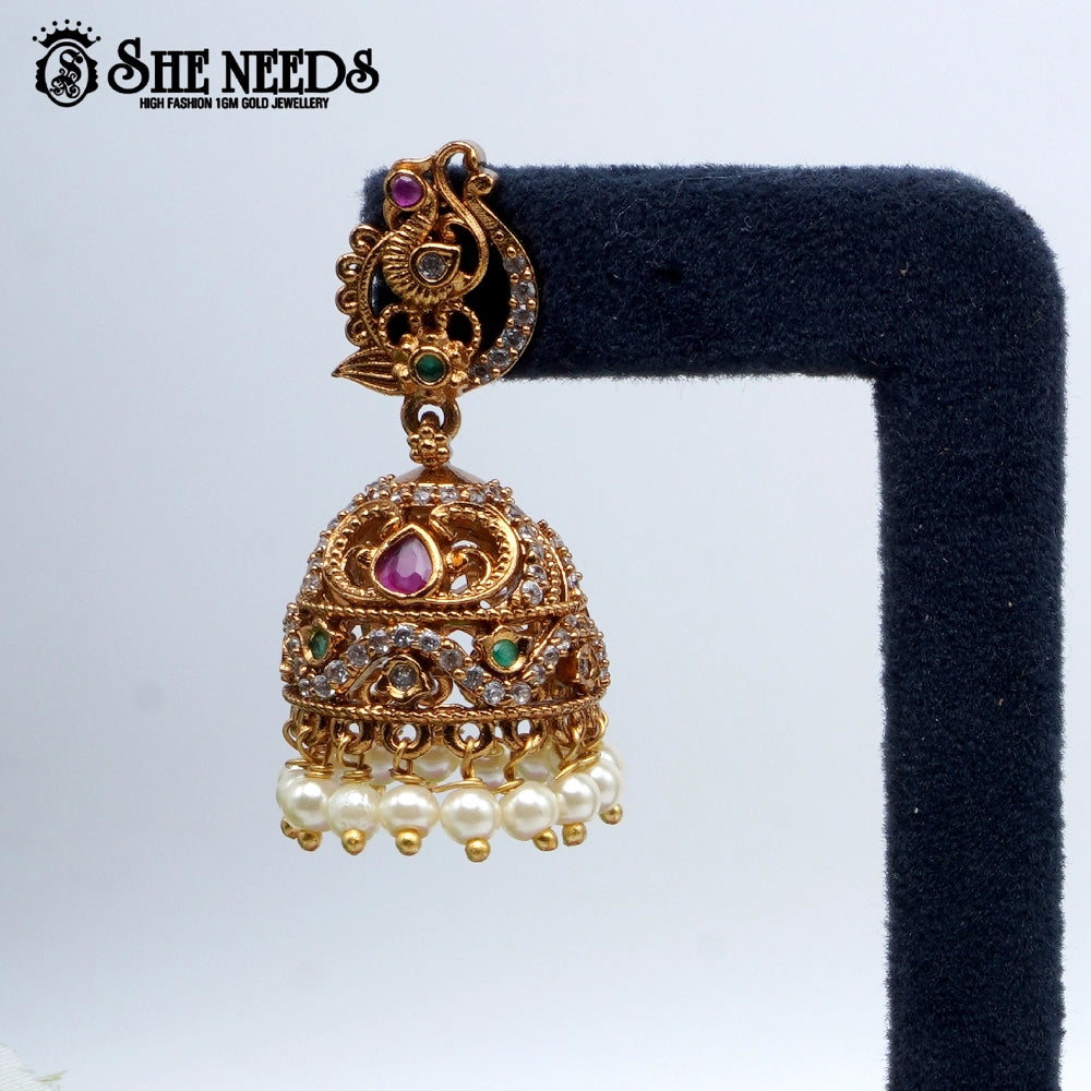 Peacock Motif Temple Jhumka