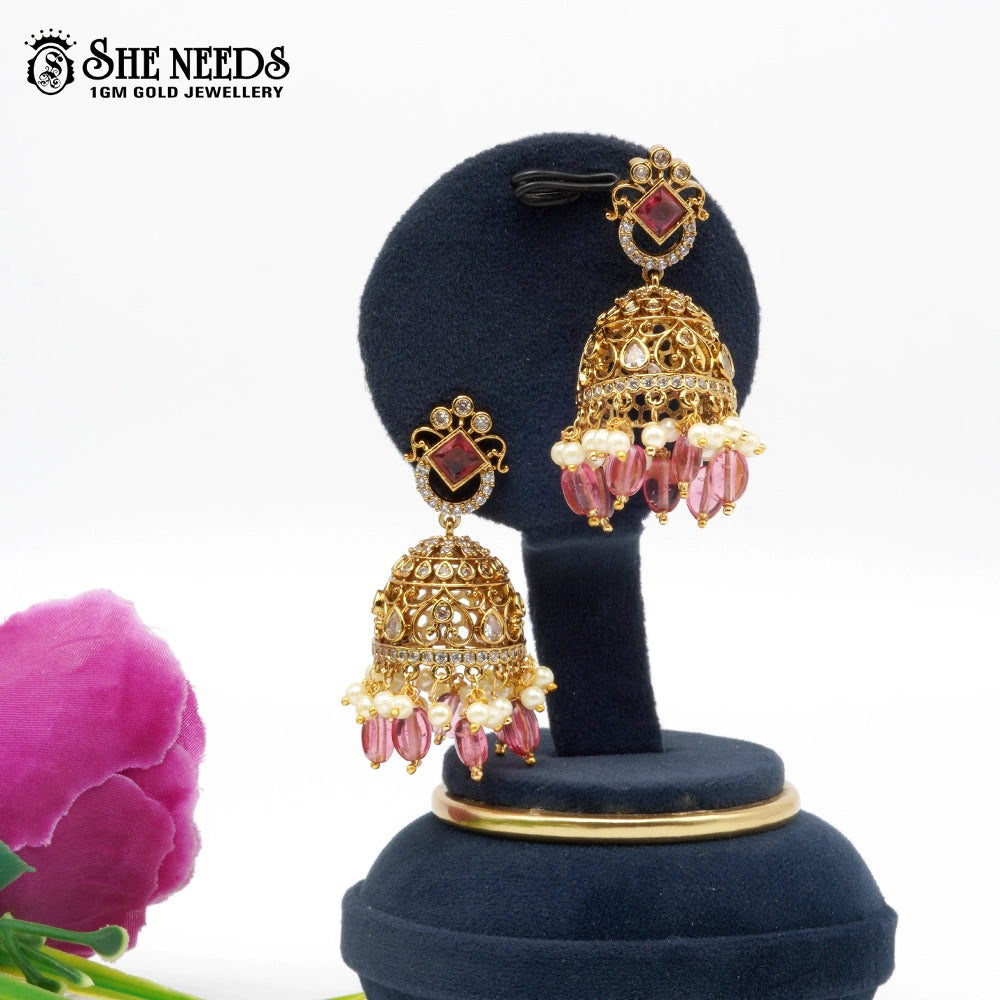 Royal Cutwork Temple Jhumka Earrings