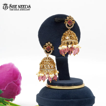 Royal Cutwork Temple Jhumka Earrings