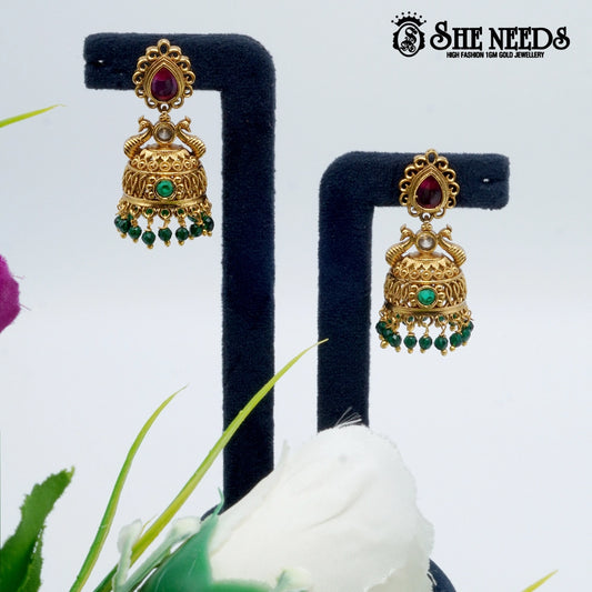 Ruby Tone Temple Jhumka
