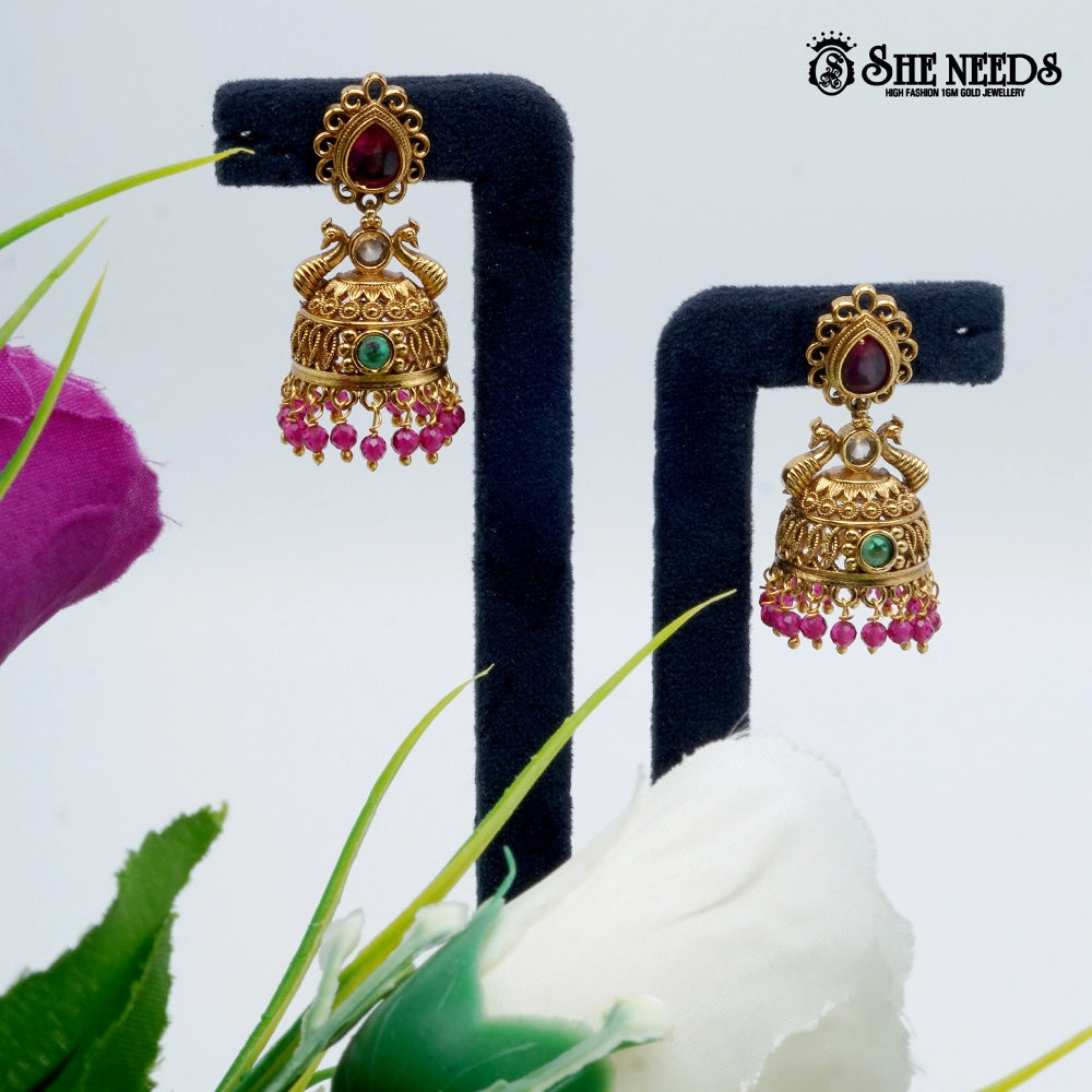 Ruby Tone Temple Jhumka