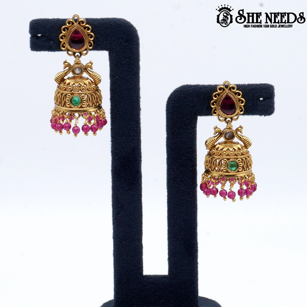 Ruby Tone Temple Jhumka