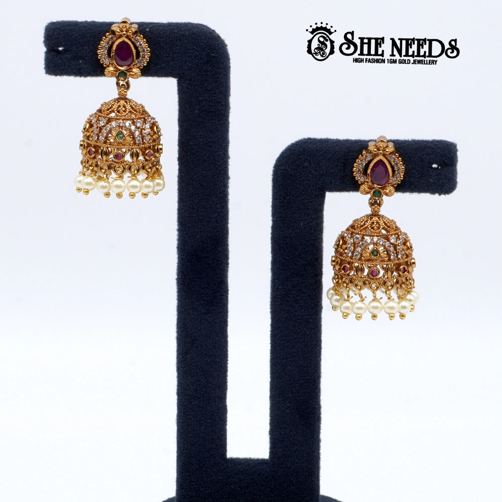 Classic Pearl Drop Temple Jhumka
