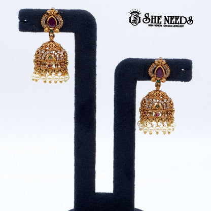 Classic Pearl Drop Temple Jhumka
