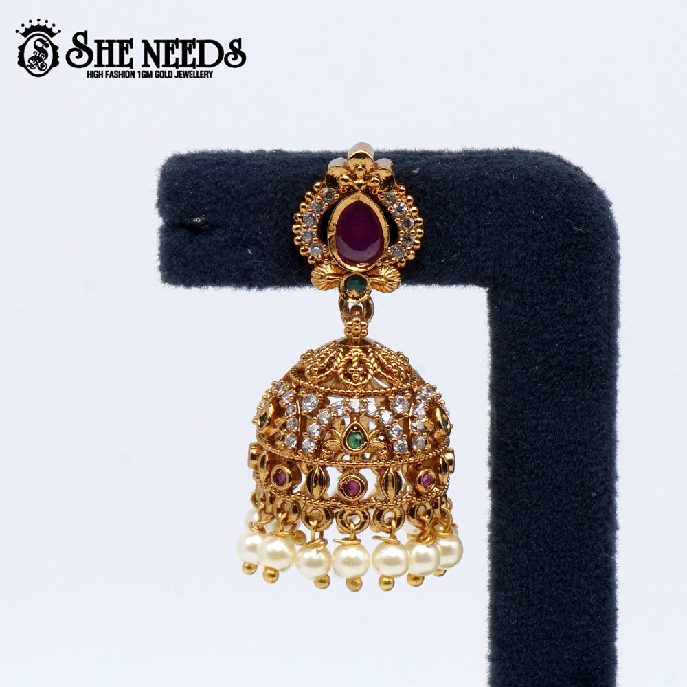 Classic Pearl Drop Temple Jhumka