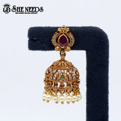 Classic Pearl Drop Temple Jhumka