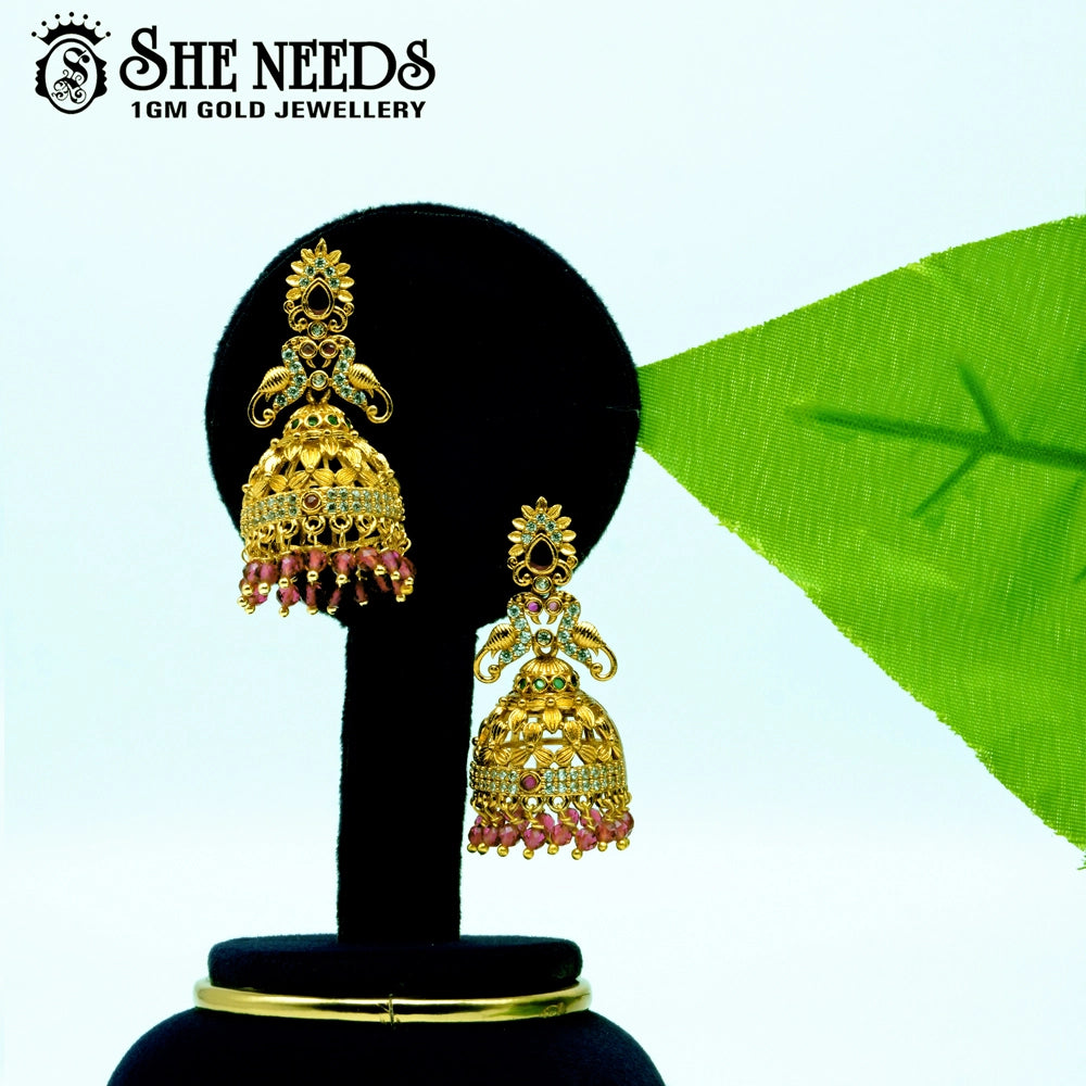 Antique Finish Temple Jhumka