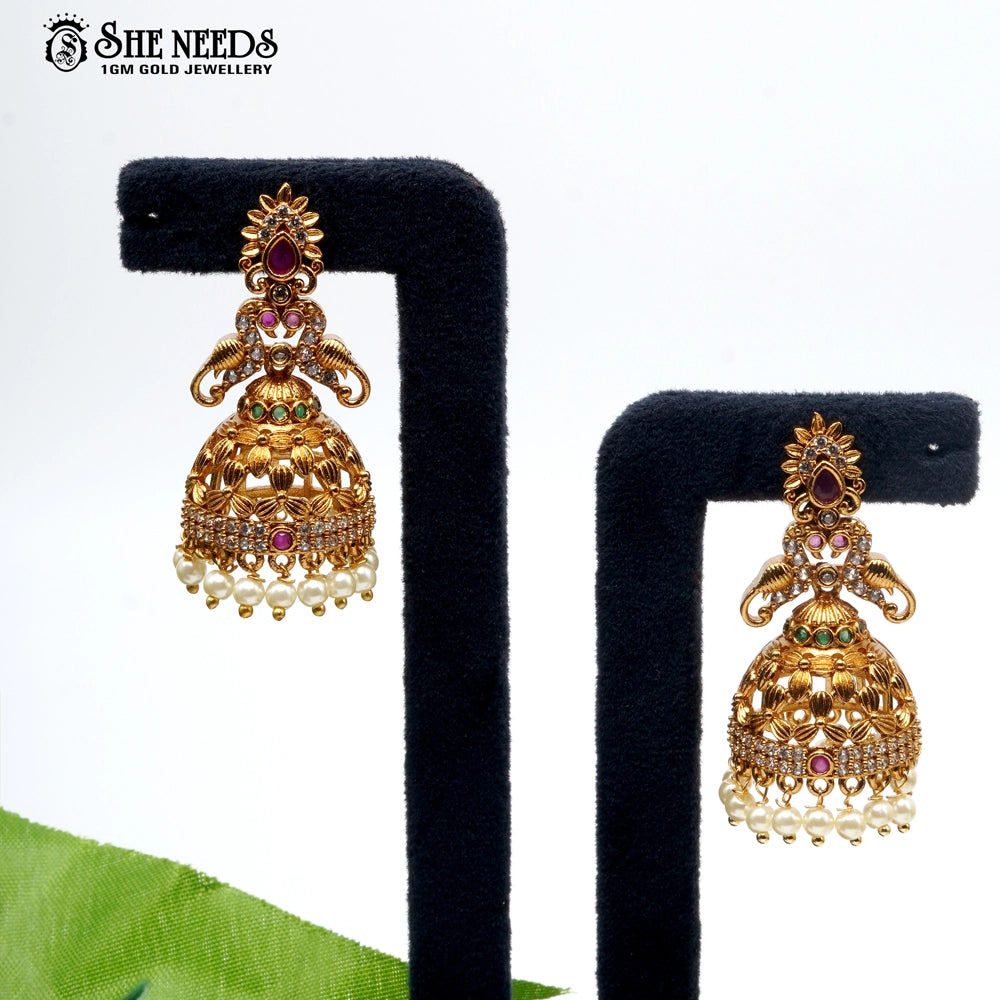 Antique Finish Temple Jhumka