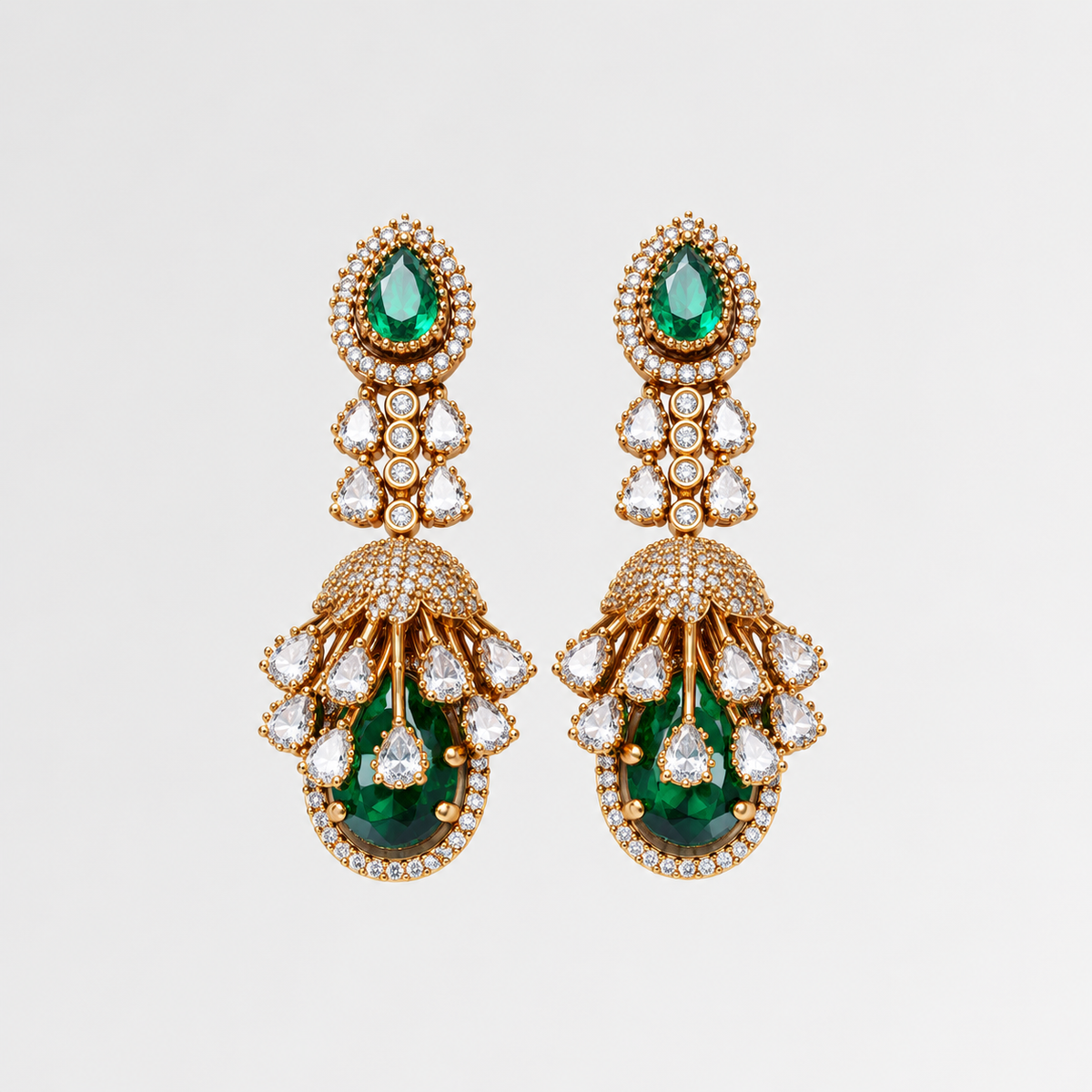 Gold Plated American Diamond Statement Drop Earrings