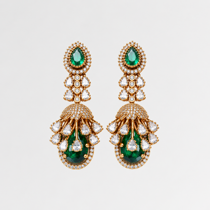 Gold Plated American Diamond Statement Drop Earrings
