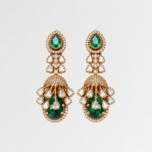 Gold Plated American Diamond Statement Drop Earrings