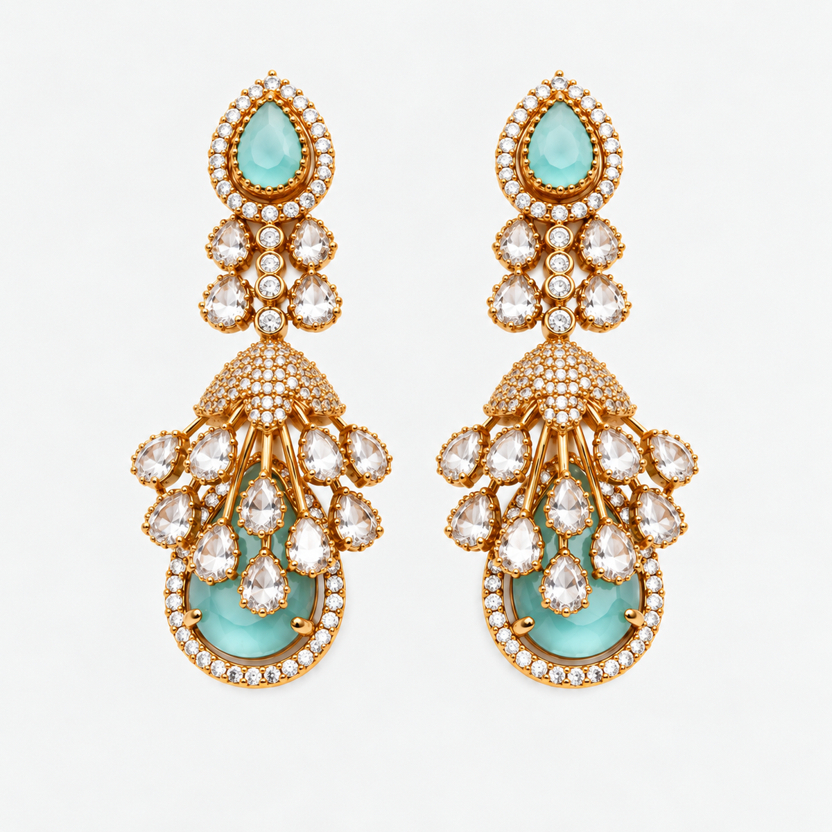 Gold Plated American Diamond Statement Drop Earrings