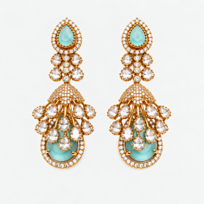 Gold Plated American Diamond Statement Drop Earrings