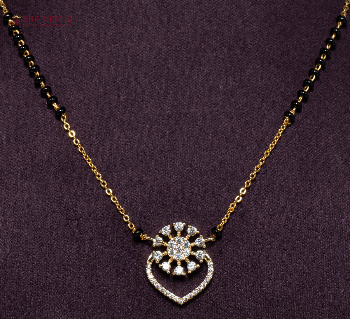 Heart Bloom American Diamond Mangalsutra Necklace