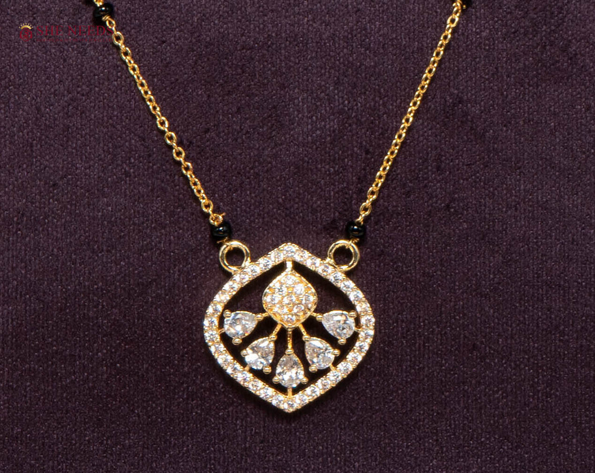 Floral Heart American Diamond Mangalsutra Necklace