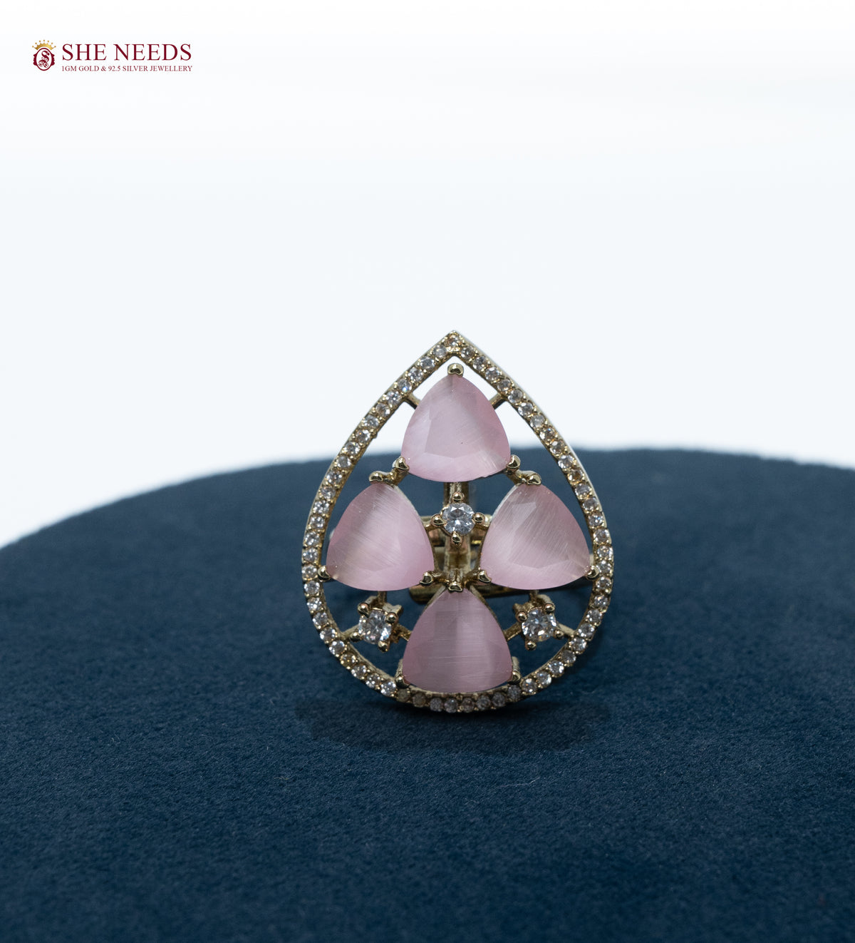 Aarini Teardrop CZ Statement Ring with Pastel Stones |Adjustable Finger Rings