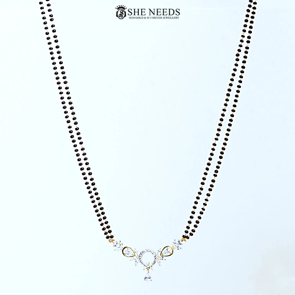 Anvika Gold Plated AD Halo Mangalsutra with Black Beads