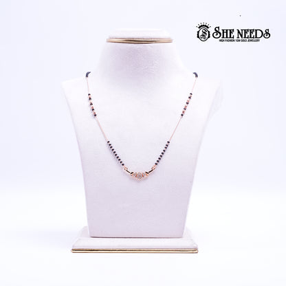 Rose gold plated Bloom Charm mangalsutra with floral white zircon pendant and black bead chain for women |She Needs Jewellery