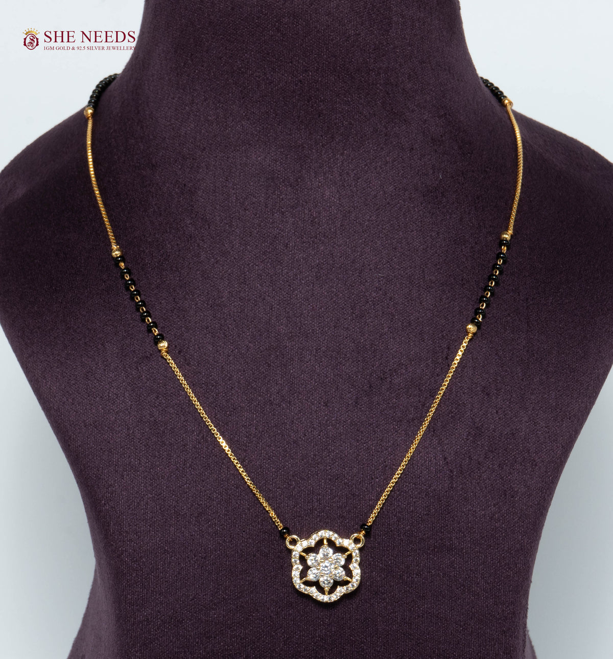 Floral American Diamond Mangalsutra Necklace