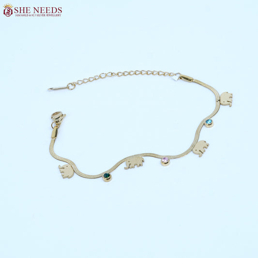 Lucky elephant charm gold bracelet by She Needs Jewellery