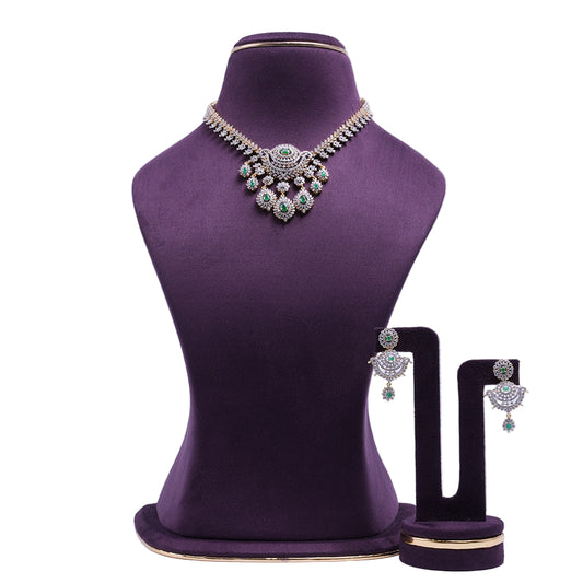 Emerald diamond glow necklace set with sparkling stones and matching earrings  | She Needs Jewellery