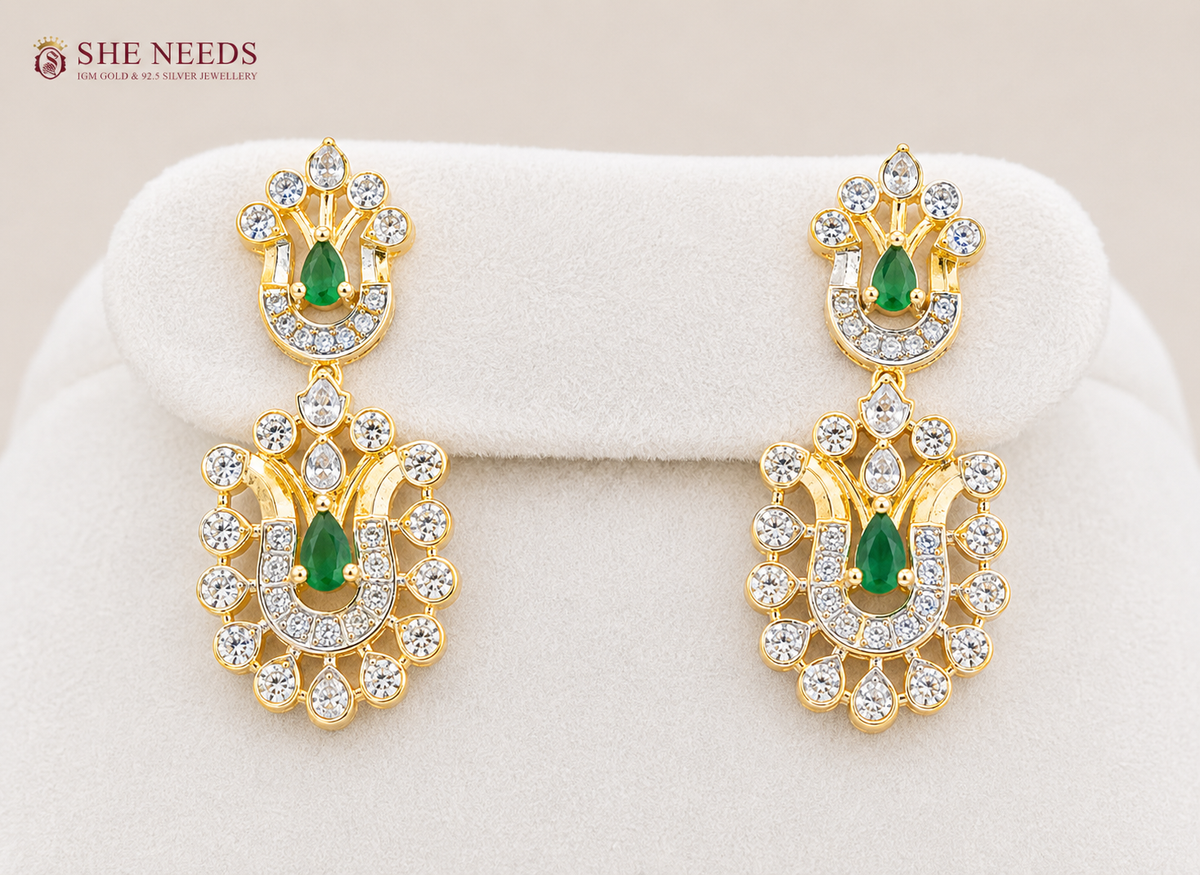 Emerald Green AD Stone Choker Necklace Set with Matching Earrings