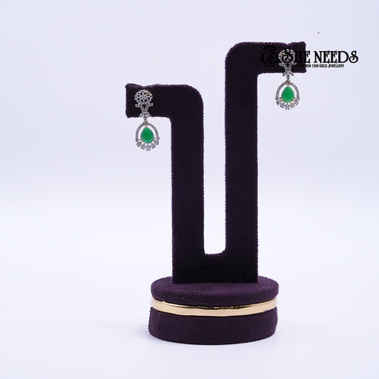 Emerald Regal Blossom Silver Plated American Diamond Green Stone Drop Earrings | She Needs Jewellery