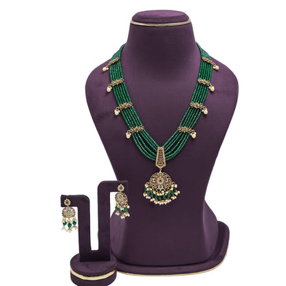 Emerald green beaded haram set with antique pendant and matching earrings