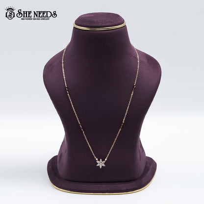 Rose gold plated floral mangalsutra necklace with white zircon stones and pearl accents for women |She Needs Jewellery