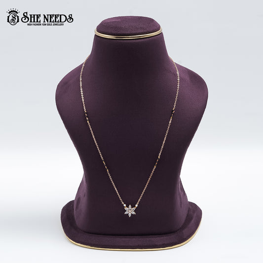 Rose gold plated floral mangalsutra necklace with white zircon stones and pearl accents for women |She Needs Jewellery