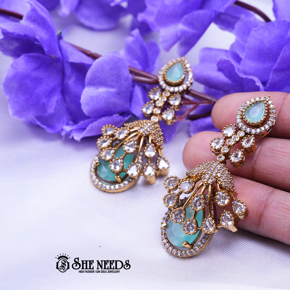 Gold Plated American Diamond Statement Drop Earrings