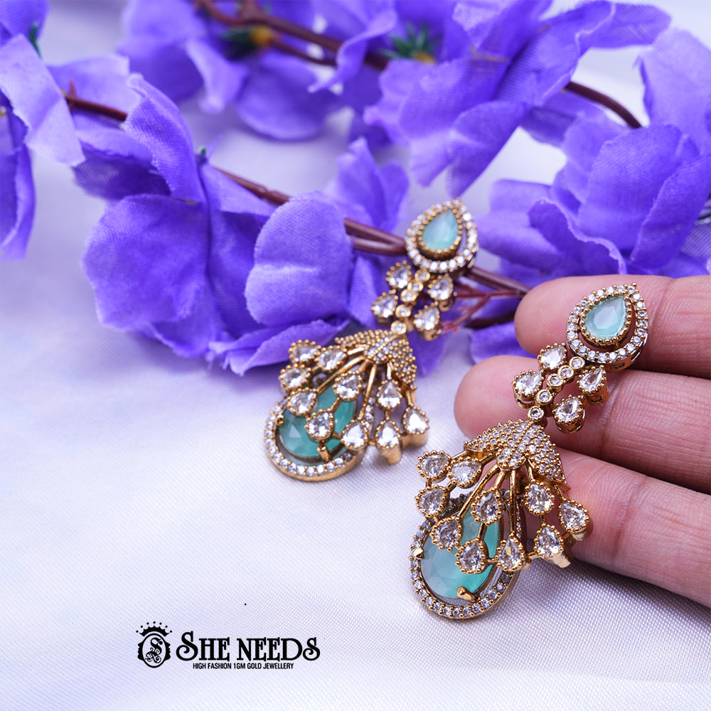 Gold Plated American Diamond Statement Drop Earrings