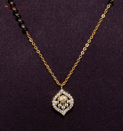 Ishira Divine American Diamond Mangalsutra Necklace with CZ Devotional Pendant and Black Beads in Gold Plated Finish