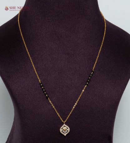 Ishira Divine American Diamond Mangalsutra Necklace with CZ Devotional Pendant and Black Beads in Gold Plated Finish