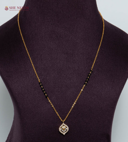 Ishira Divine American Diamond Mangalsutra Necklace with CZ Devotional Pendant and Black Beads in Gold Plated Finish