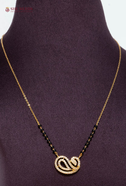 Ishira Infinity American Diamond Mangalsutra Necklace with Infinity CZ Pendant and Black Beads in Gold Plated Finish