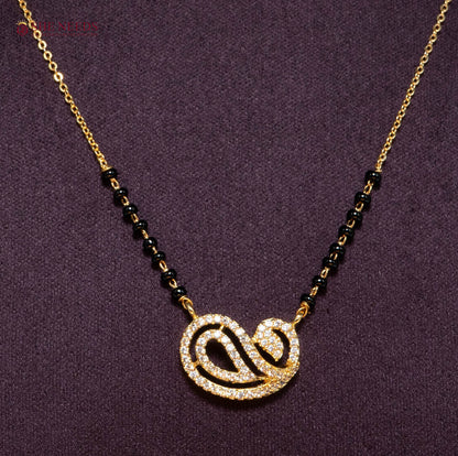 Ishira Infinity American Diamond Mangalsutra Necklace with Infinity CZ Pendant and Black Beads in Gold Plated Finish