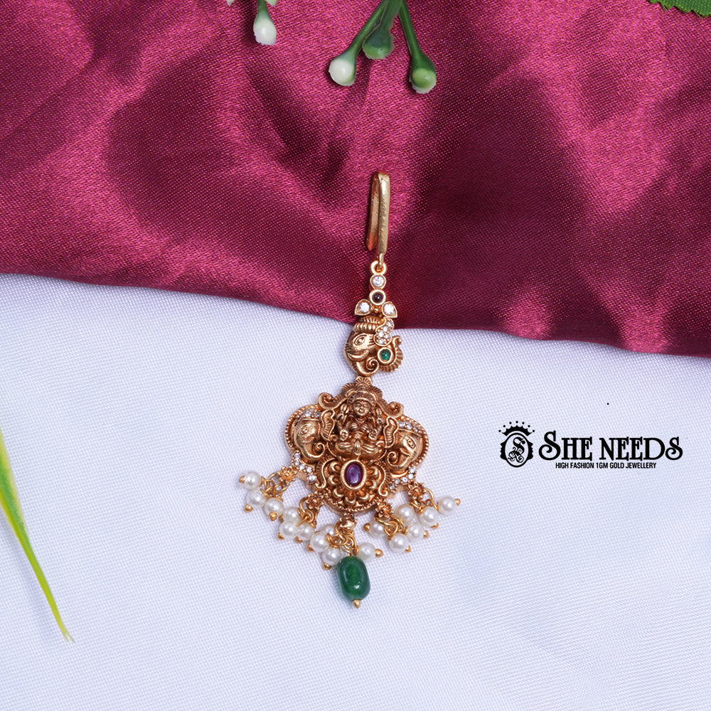 Lakshmi Motif Pearl Maang Tikka