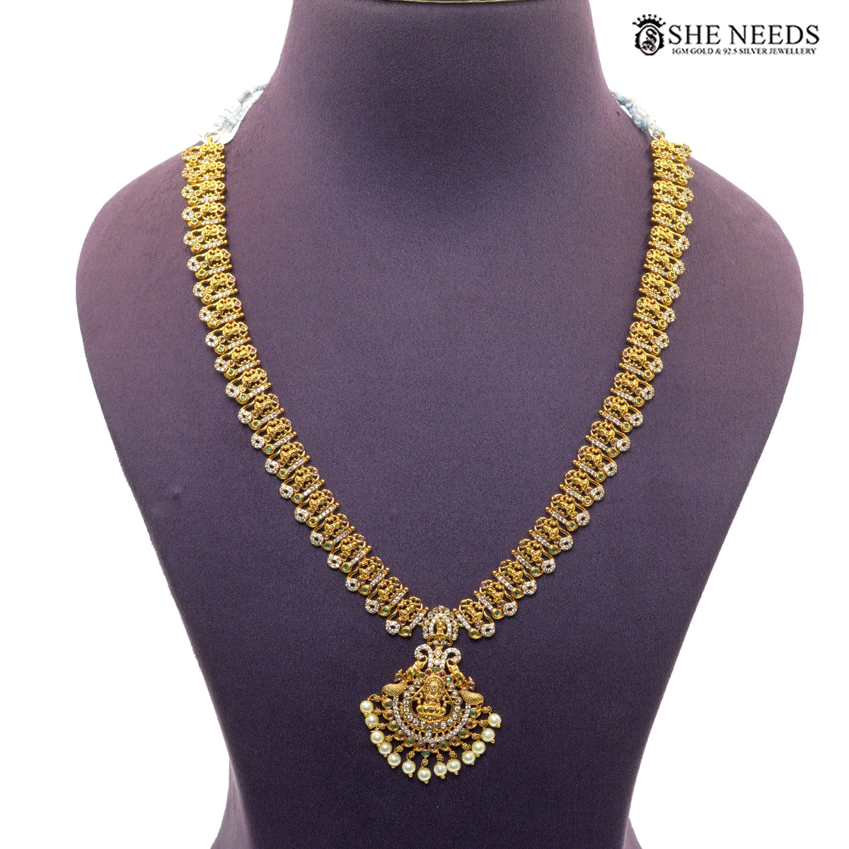 Lakshmi Pearl Cascade Antique Gold Layered Necklace Set