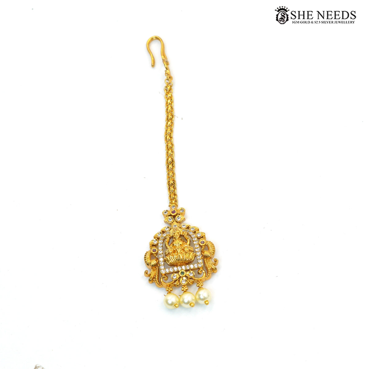 Temple Goddess Lakshmi Double Layer Necklace with Pearls