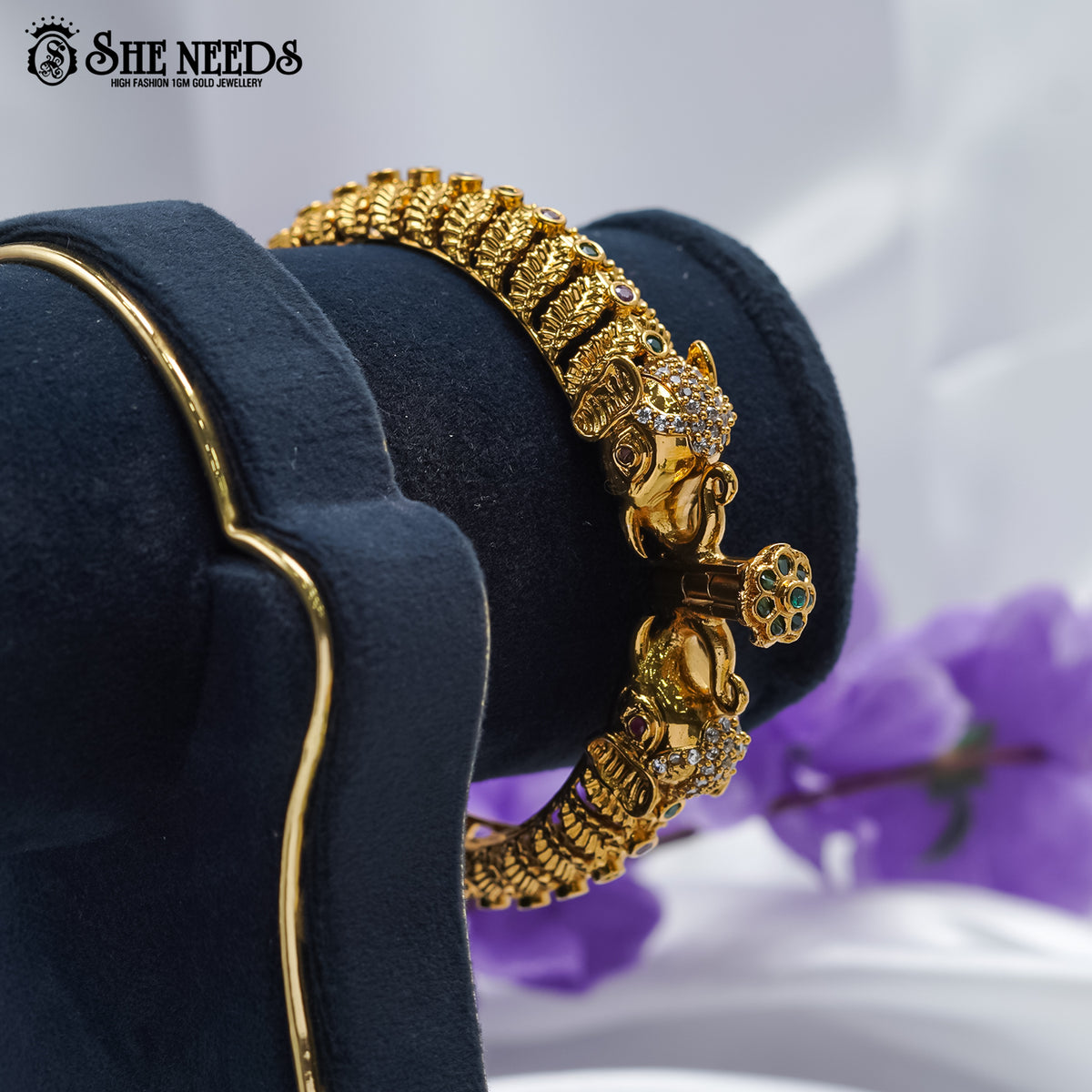 Majestic Peacock Antique Gold Temple Bangles
