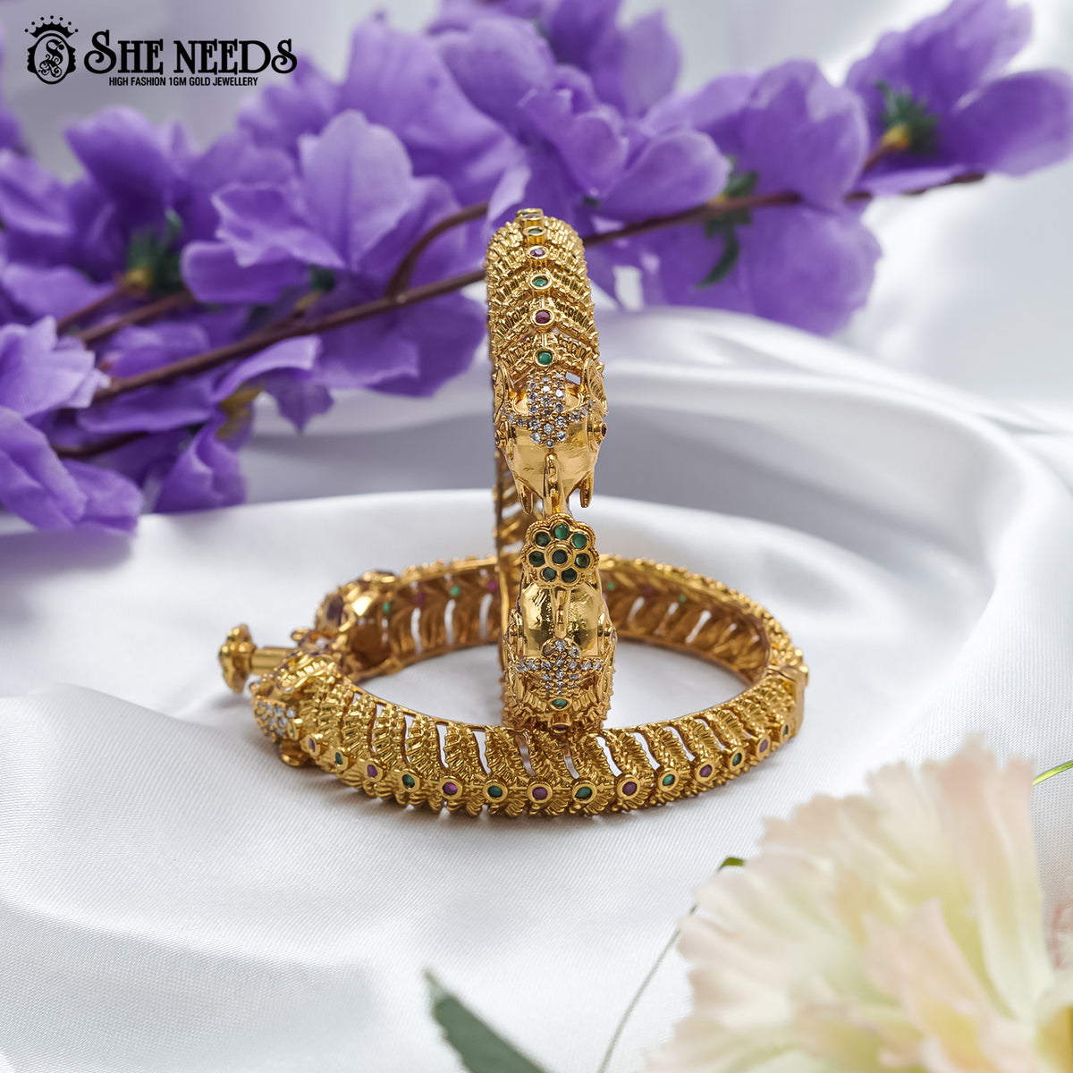 Majestic Peacock Antique Gold Temple Bangles