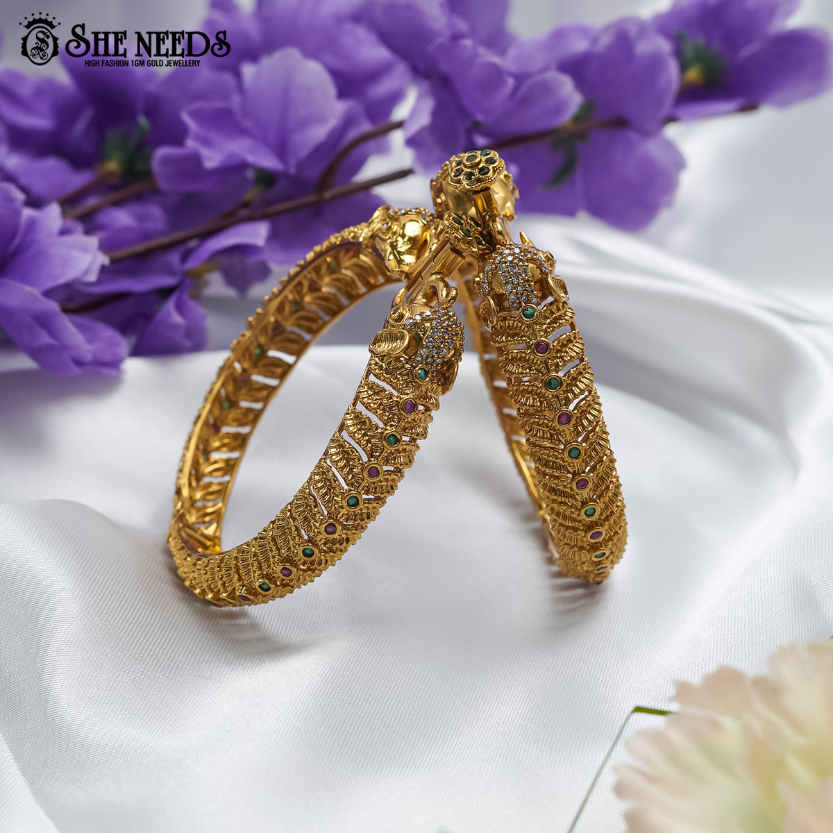 Majestic Peacock Antique Gold Temple Bangles