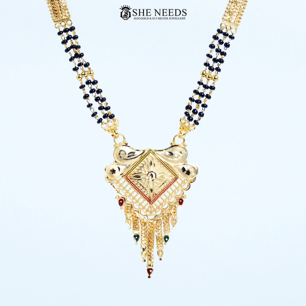 Mayuri Gold Plated Traditional Engraved Mangalsutra with Black Beads